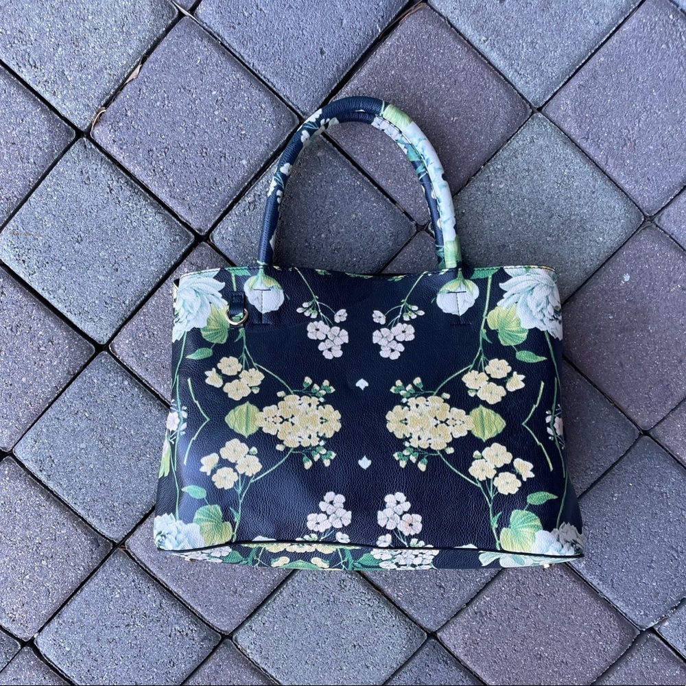 Black and Floral Purse with Two Structured Handles